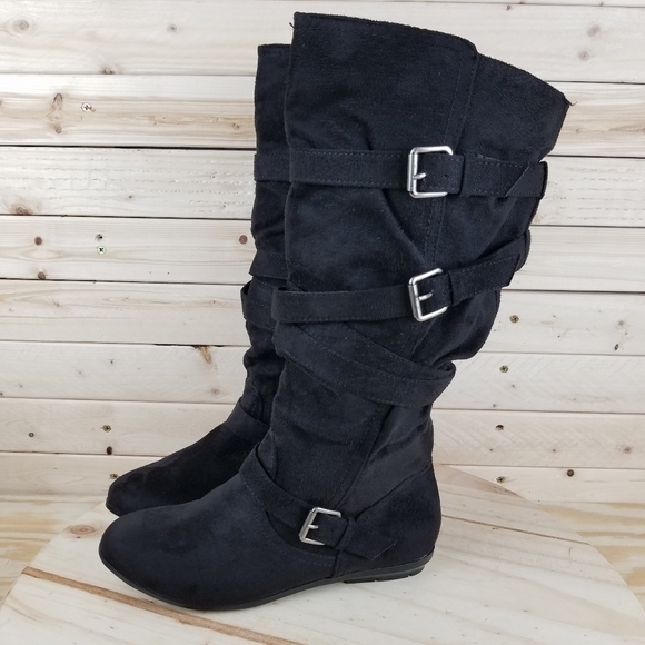 Black Faux Suede Strappy Biker Boot Women's 6 US Pull-on Buckles NEW Bongo ELLIE - Picture 6 of 10